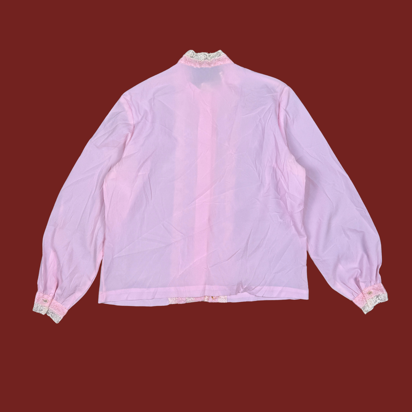 (L) 60s/70s Pink Lace Trim Blouse