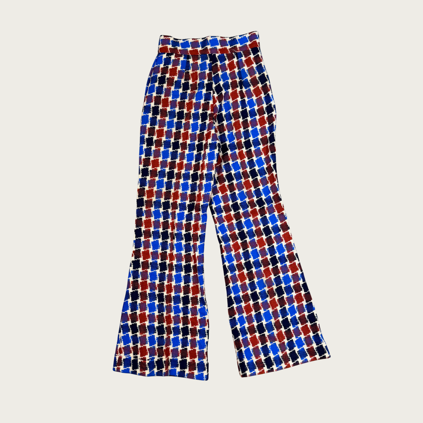 (26") 70s Blue/Orange Patterned Bell Bottoms