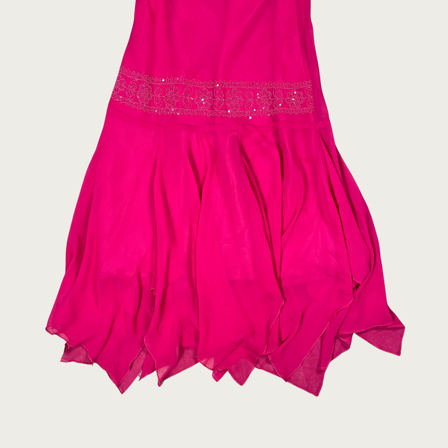 (M) Y2K Fuchsia Drop Waist Beaded Halter Dress