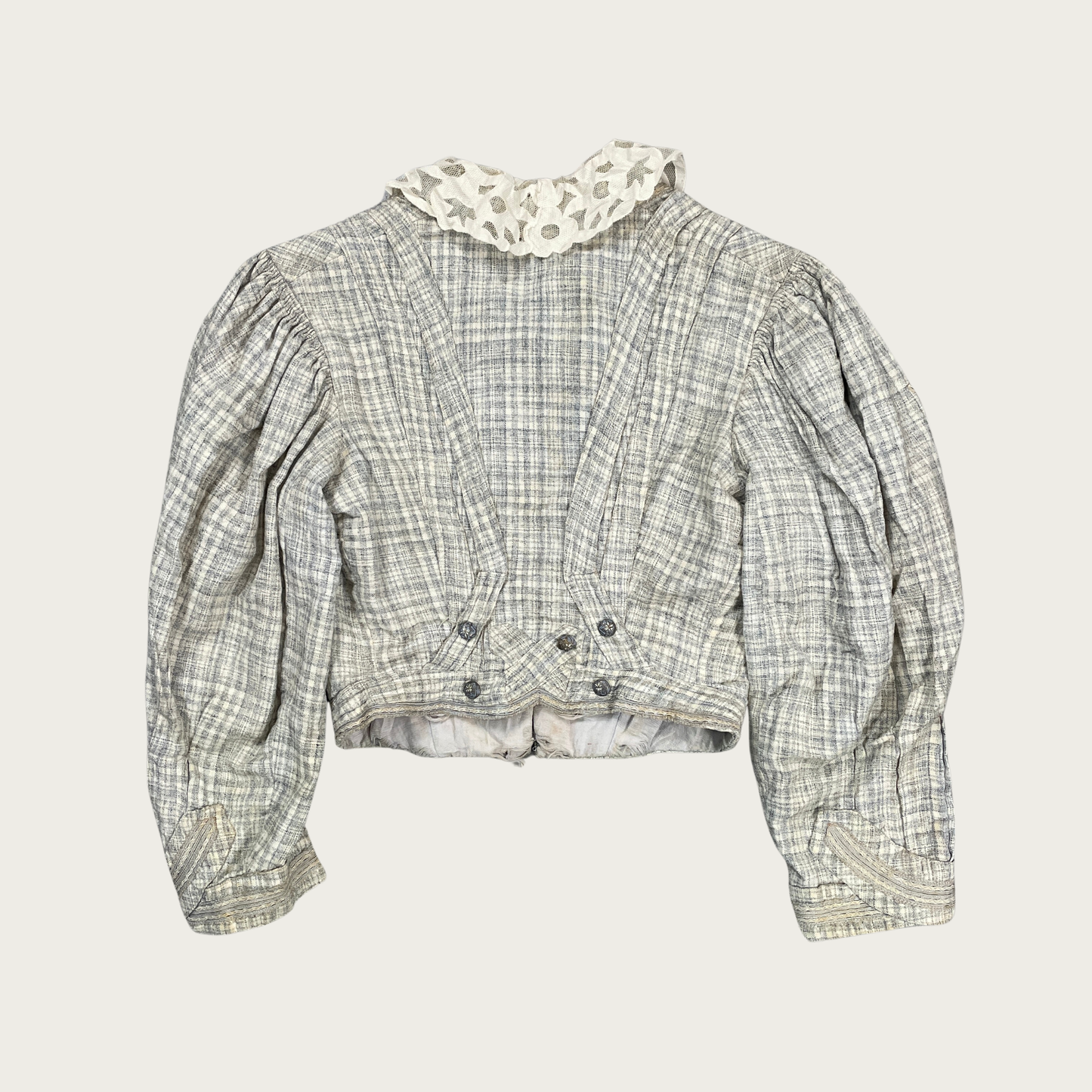 (XS/S) Antique Early 1900s Light Blue Plaid Jacket