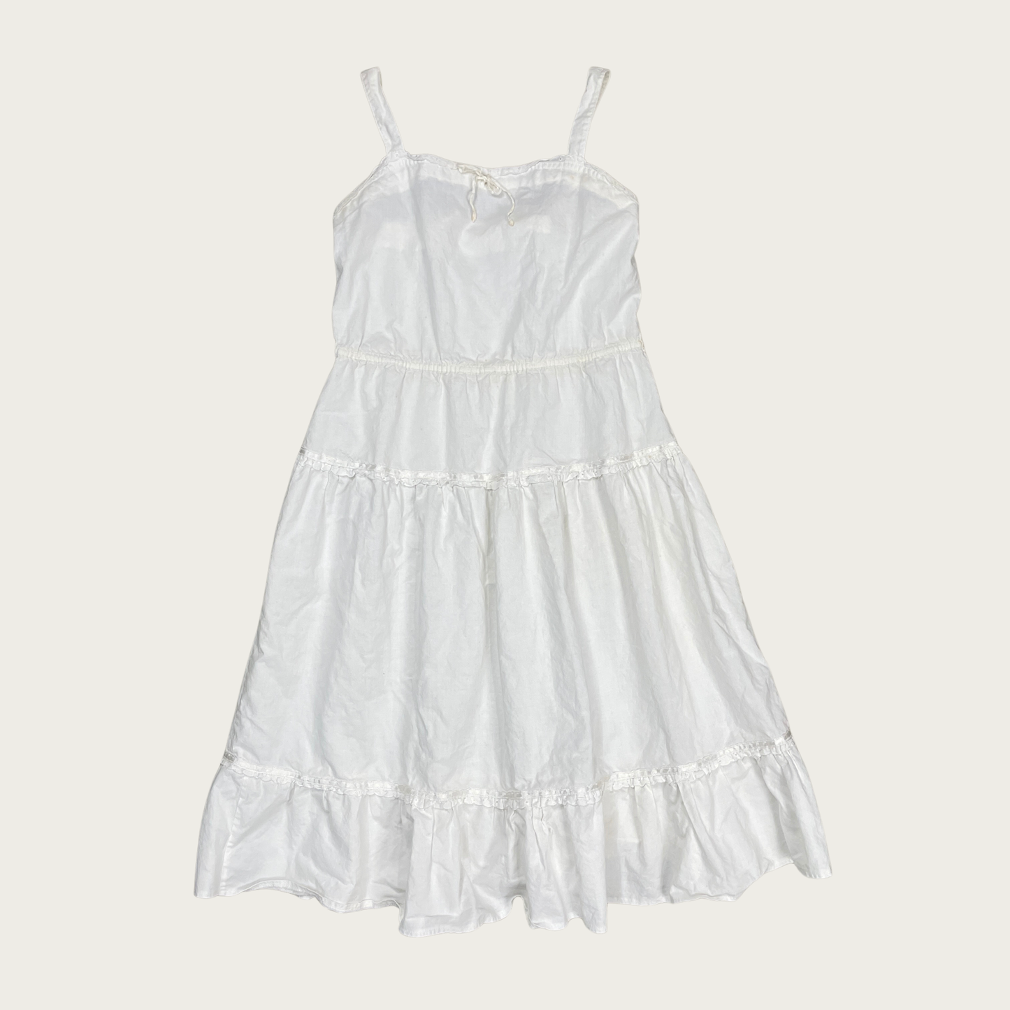 (XS/S) White Cotton Tiered Midi Dress