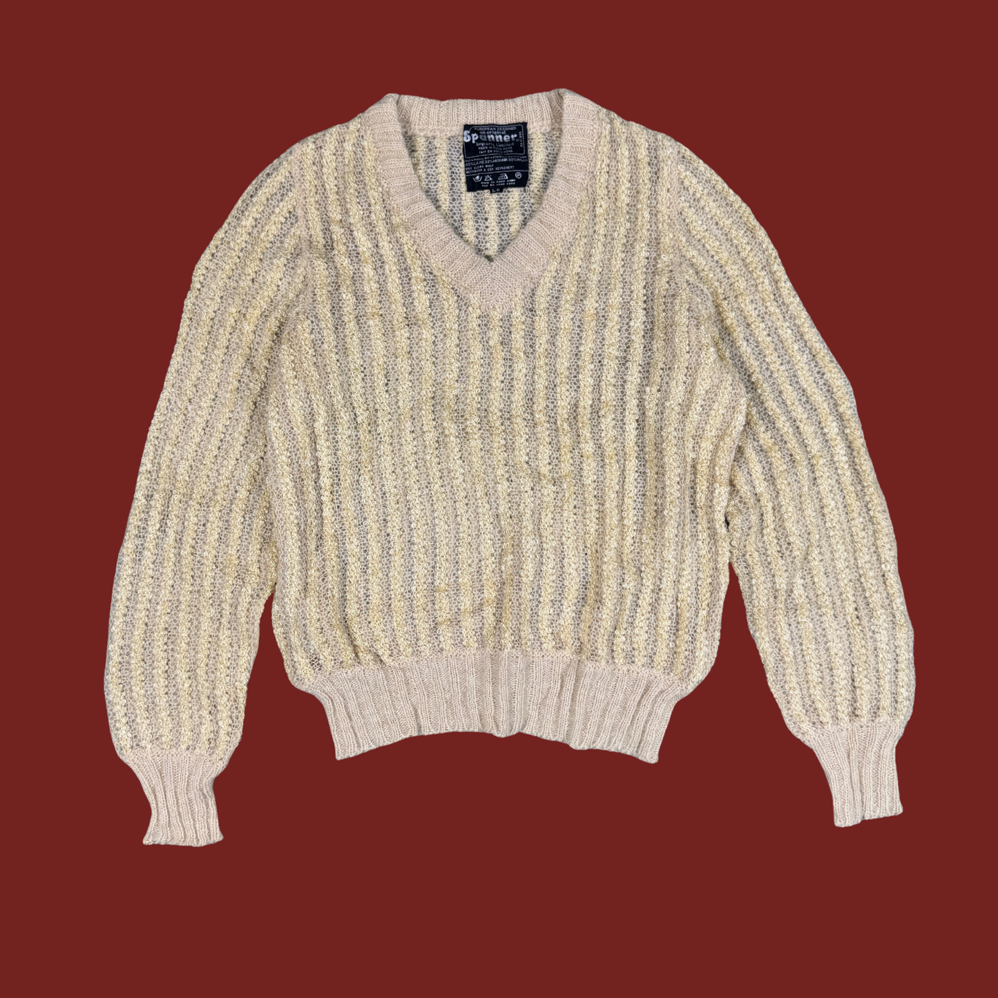 (M) 80s Cream Wool/Mohair Matching Sweater and Skirt Set