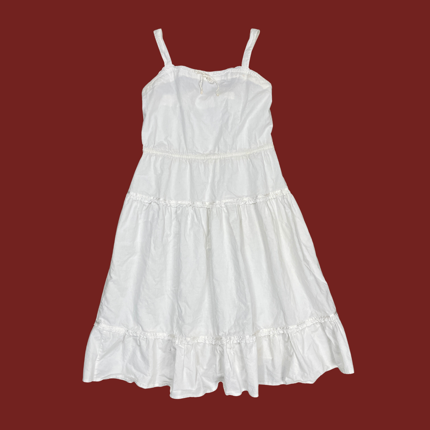 (XS/S) White Cotton Tiered Midi Dress