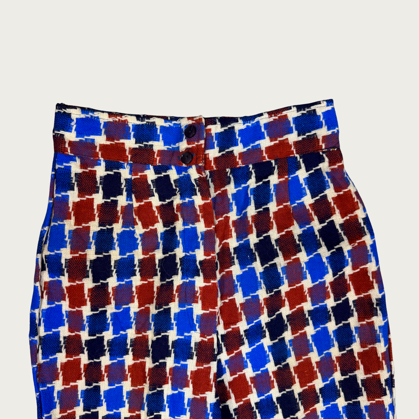 (26") 70s Blue/Orange Patterned Bell Bottoms