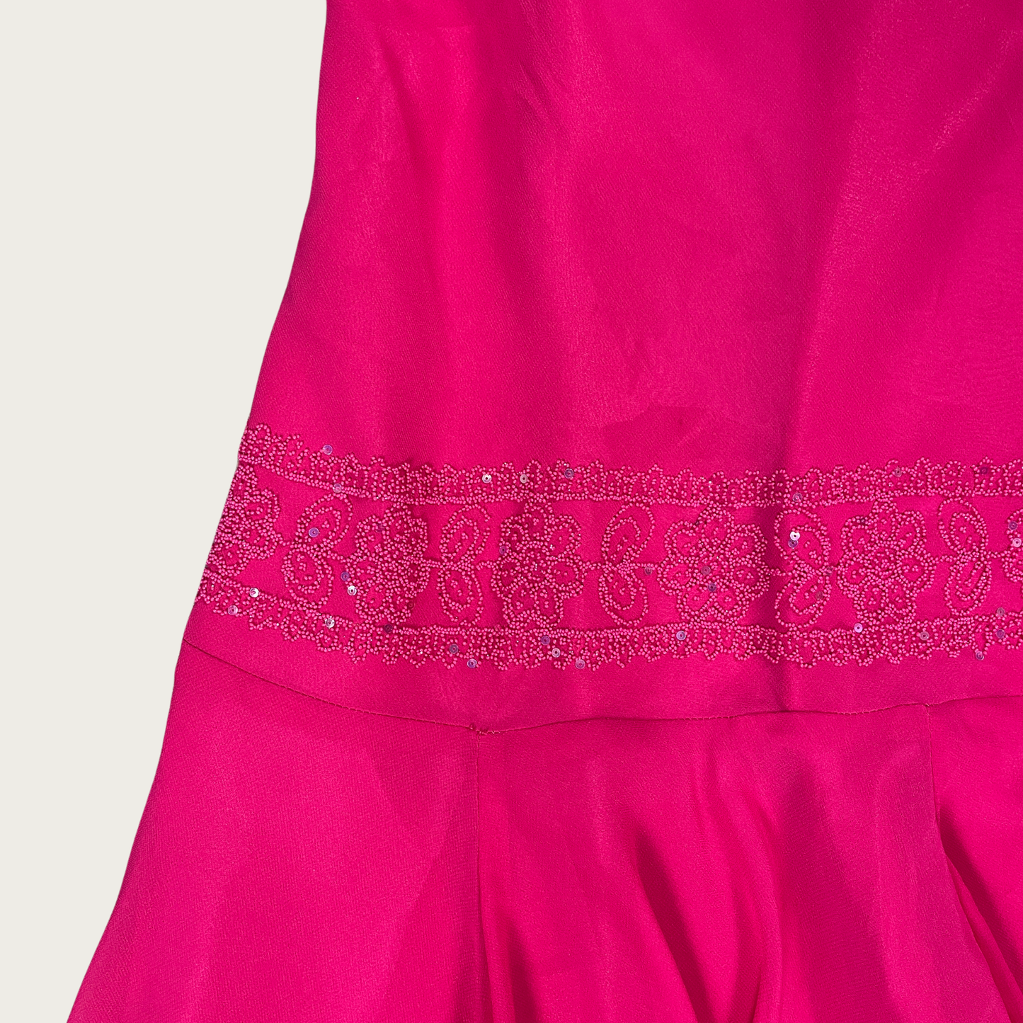 (M) Y2K Fuchsia Drop Waist Beaded Halter Dress
