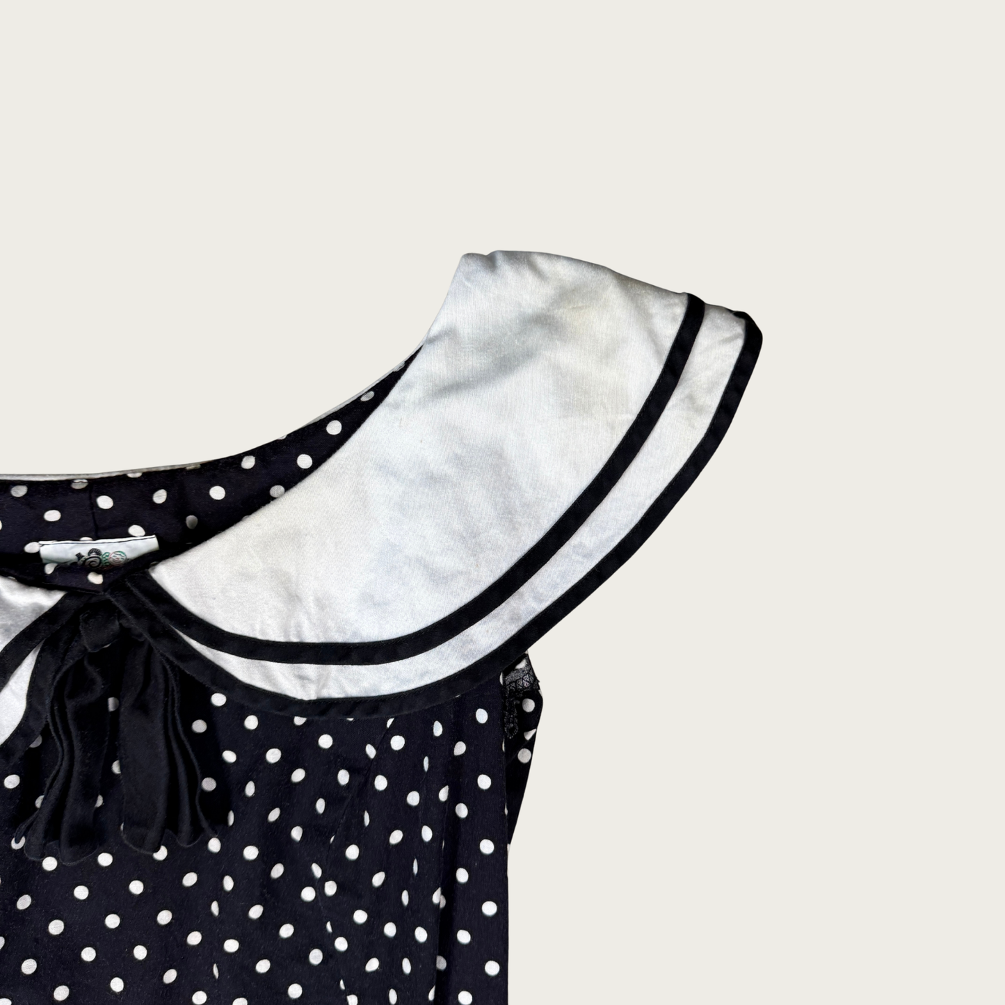 (S) 60s/70s Black/White Sailor Collar Polka Dot Midi Dress