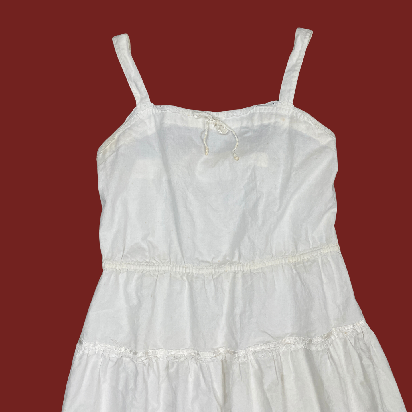 (XS/S) White Cotton Tiered Midi Dress