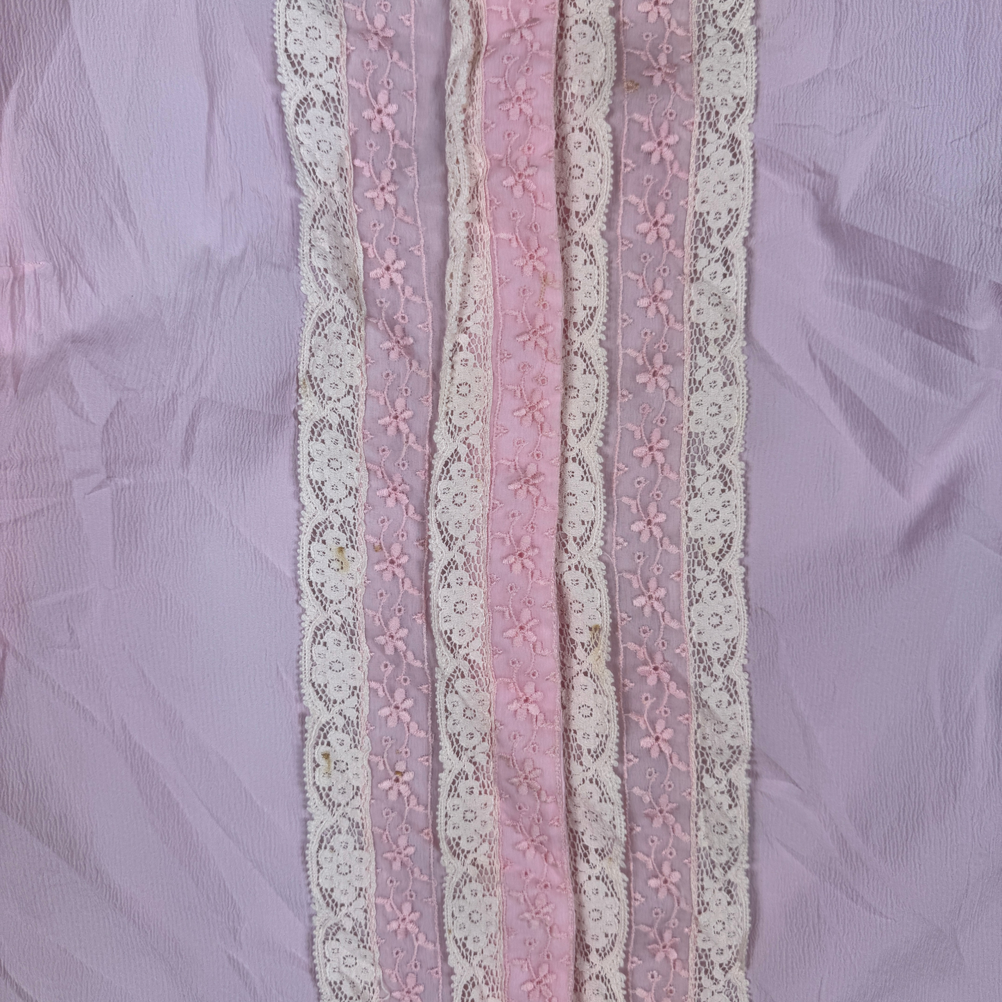 (L) 60s/70s Pink Lace Trim Blouse