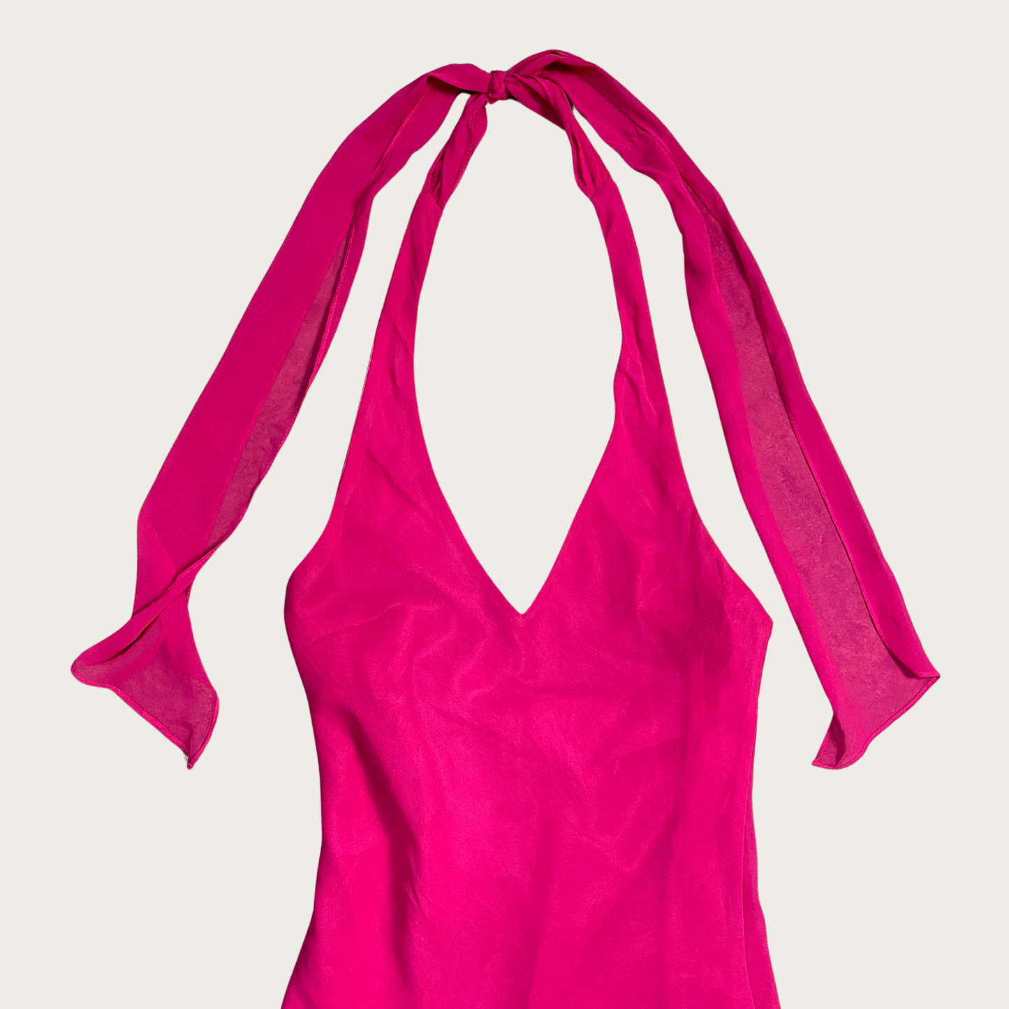 (M) Y2K Fuchsia Drop Waist Beaded Halter Dress