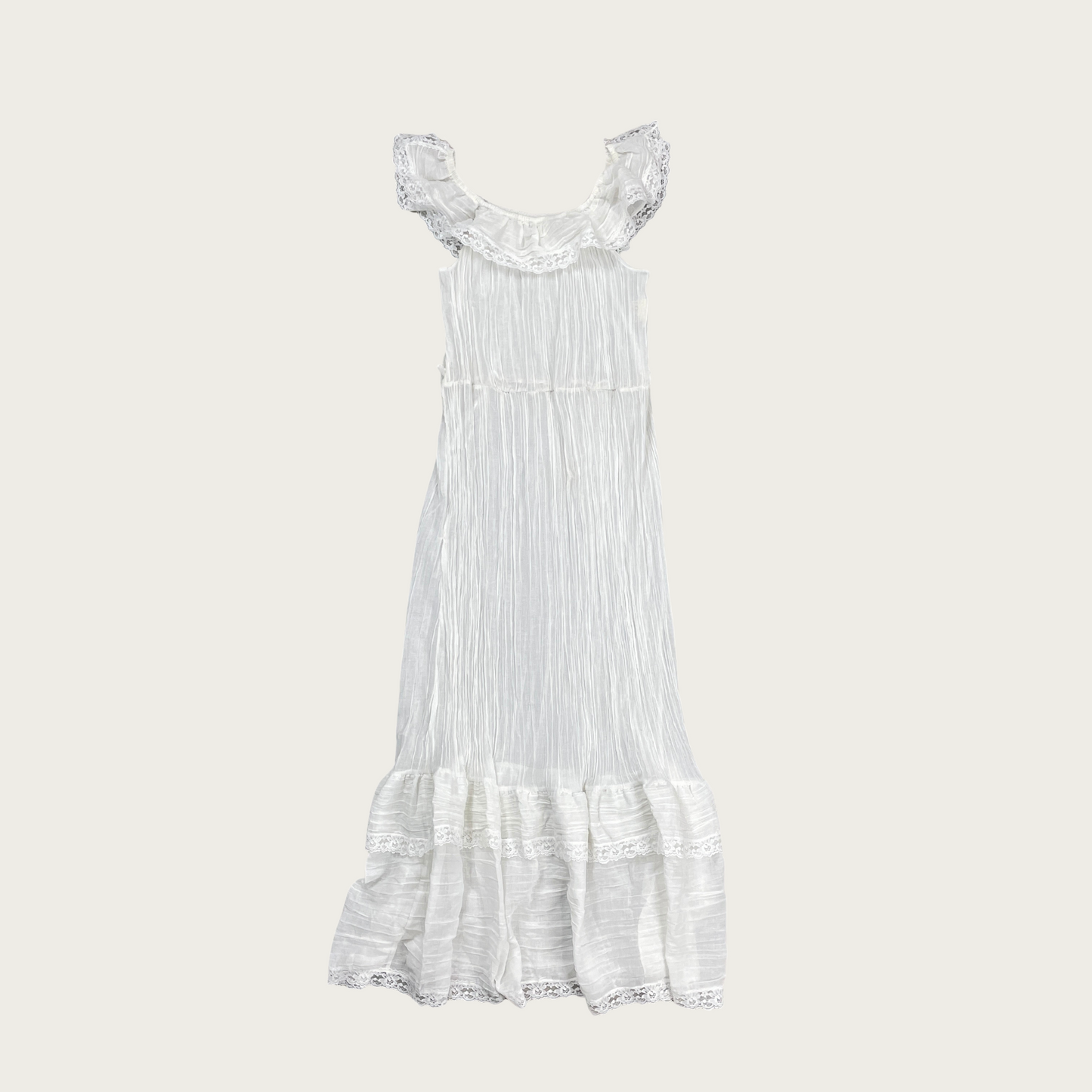 (S/M) White Sheer Gauzy Off The Shoulder Maxi Dress