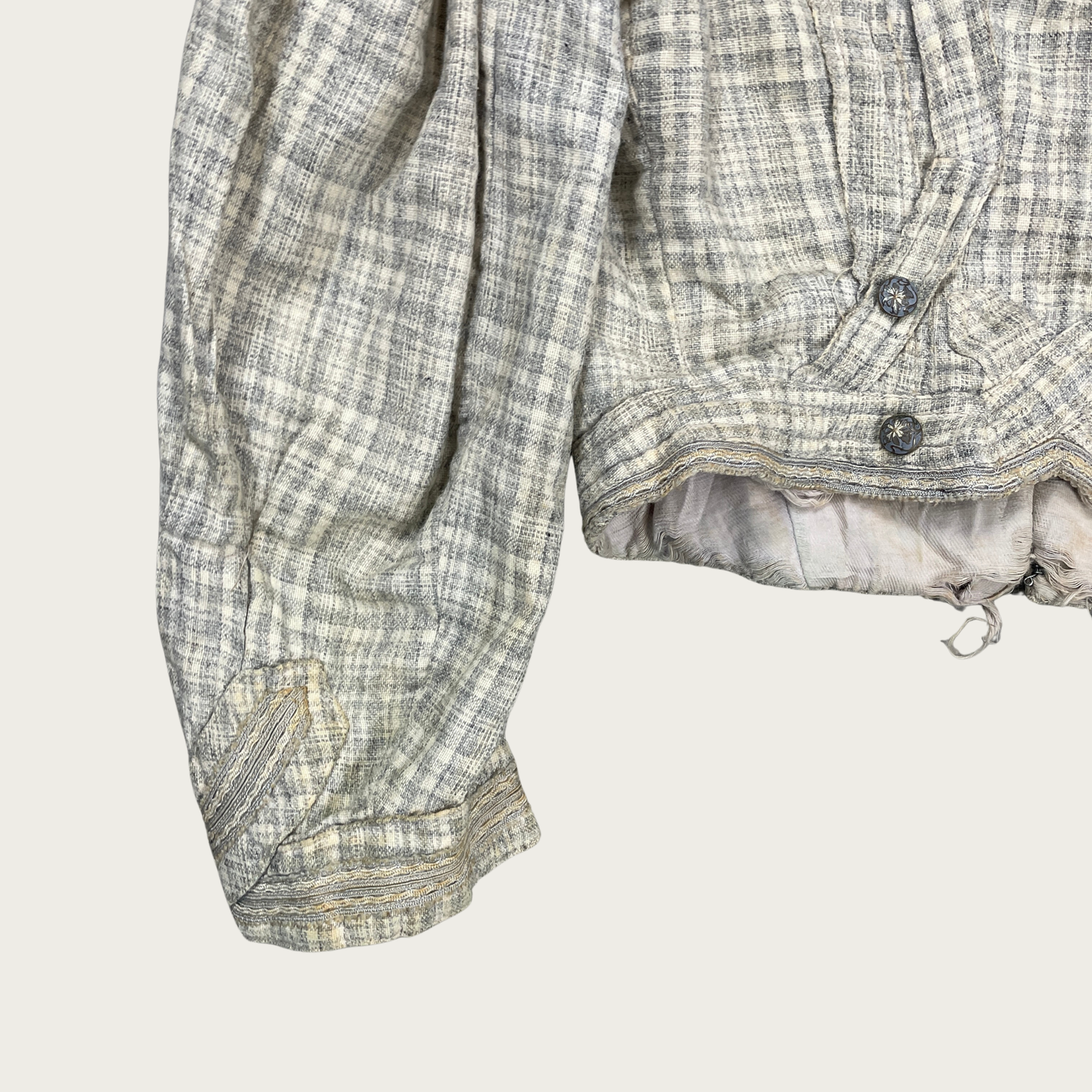 (XS/S) Antique Early 1900s Light Blue Plaid Jacket