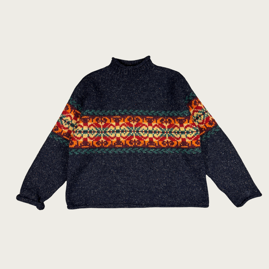 (M) 90s Grey Marled Wool Earth Toned Sweater