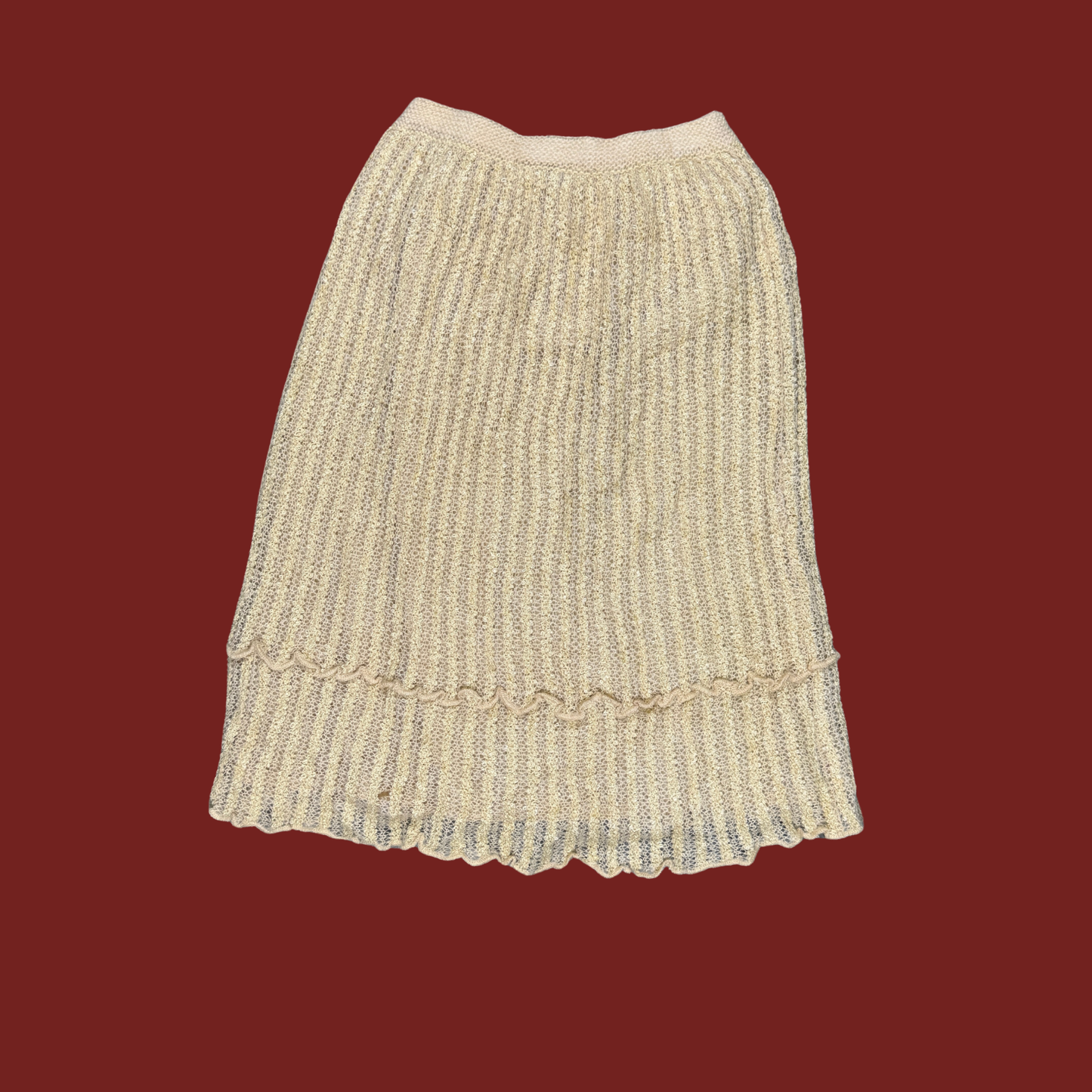 (M) 80s Cream Wool/Mohair Matching Sweater and Skirt Set