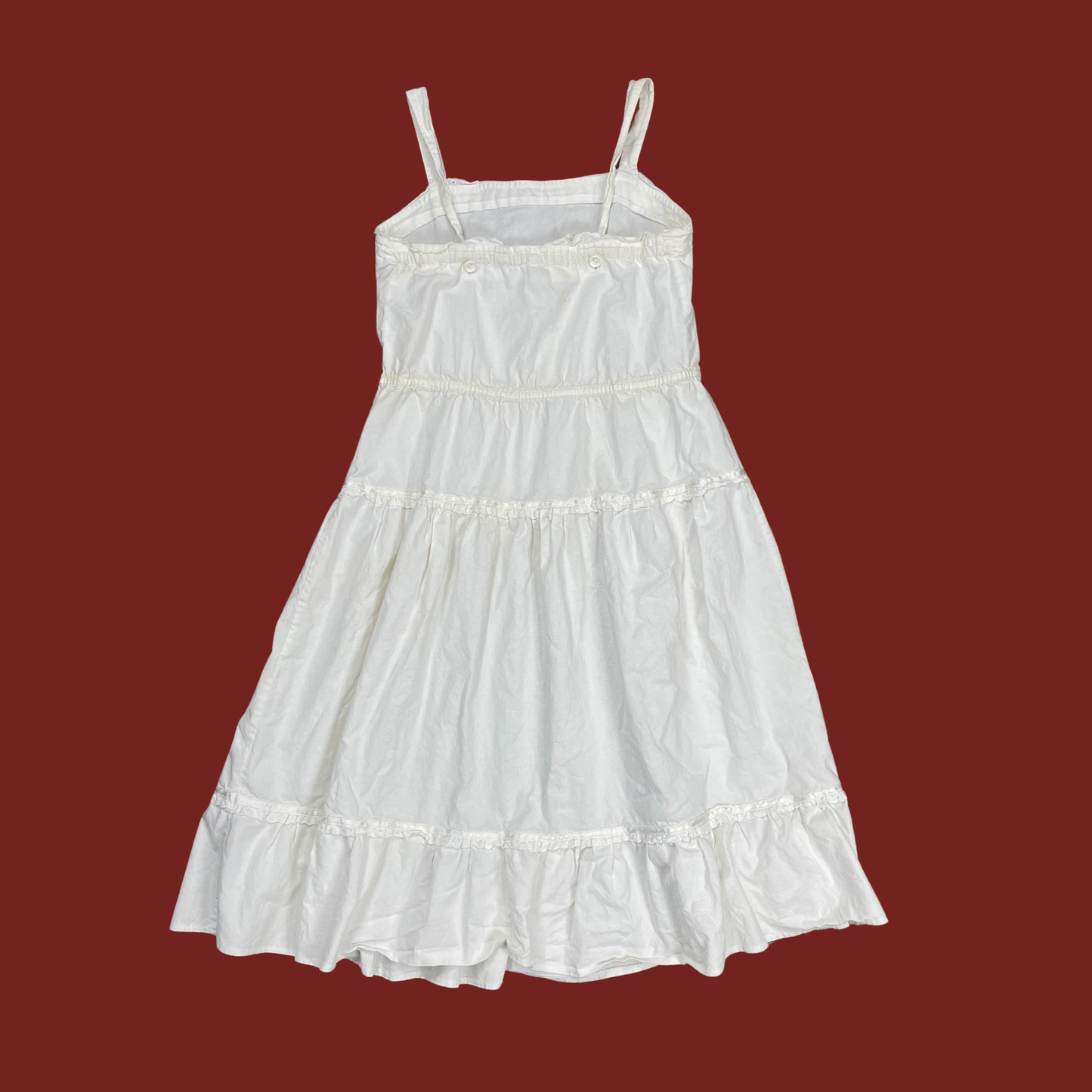(XS/S) White Cotton Tiered Midi Dress