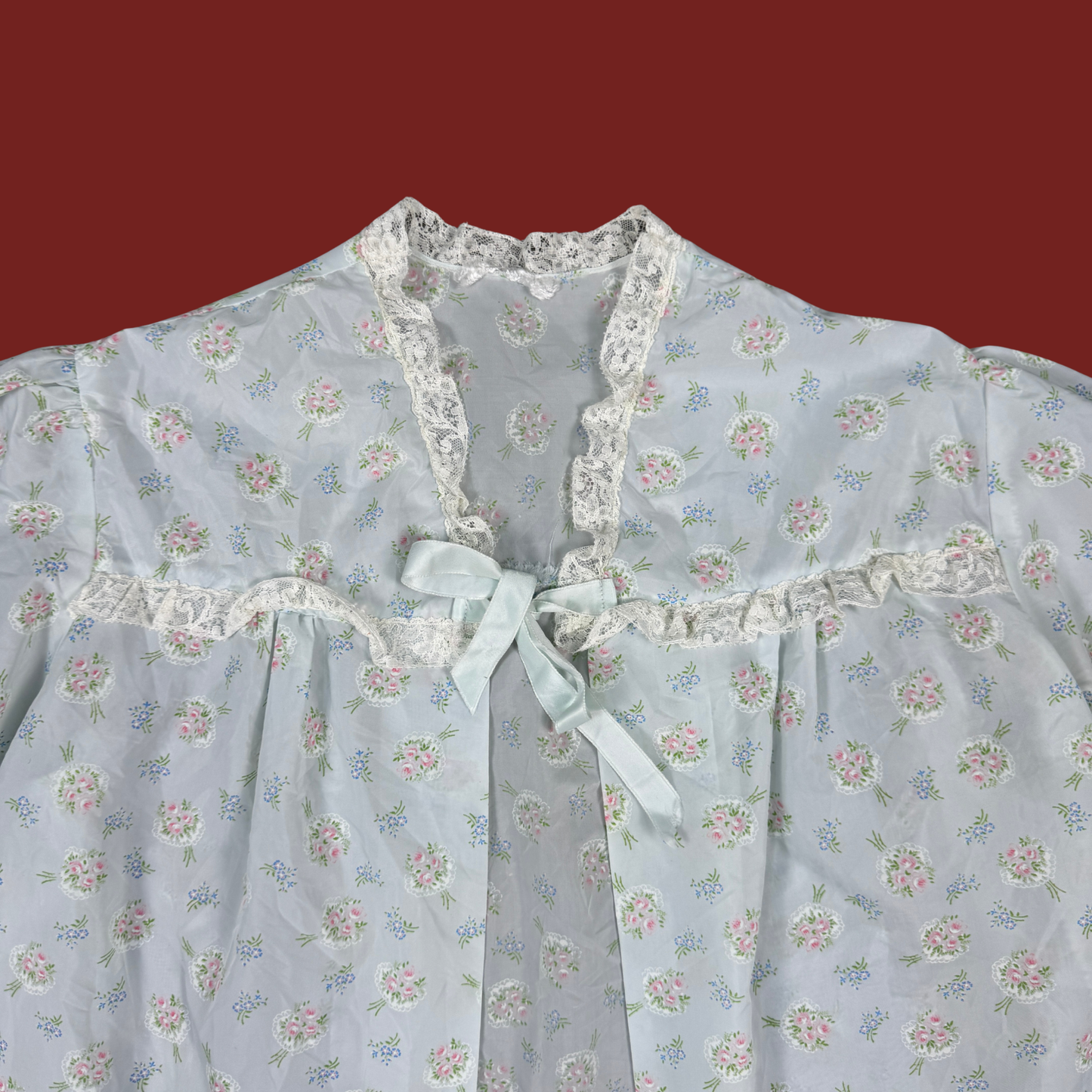 (M) Blue Floral Lace Trim Bed Jacket