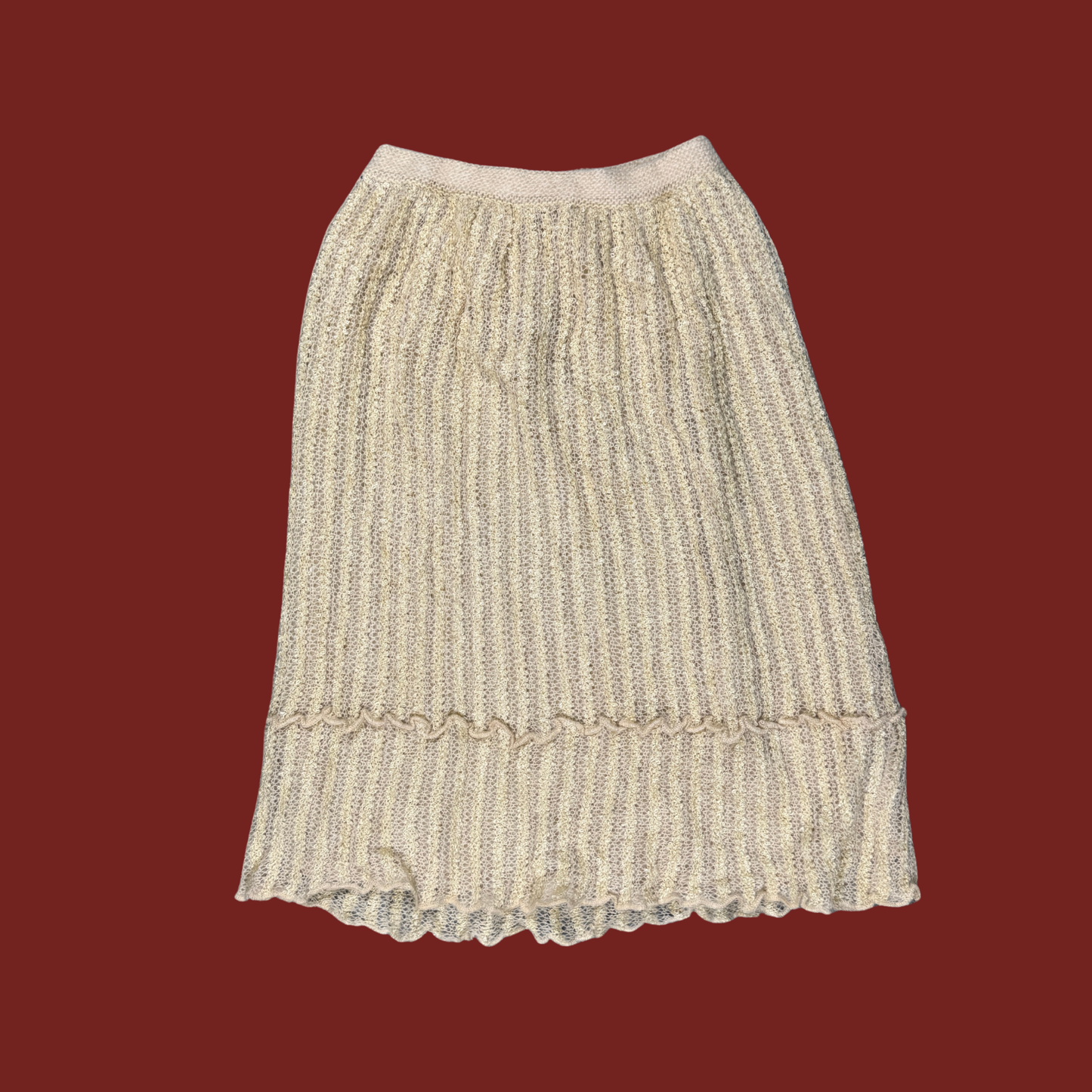 (M) 80s Cream Wool/Mohair Matching Sweater and Skirt Set