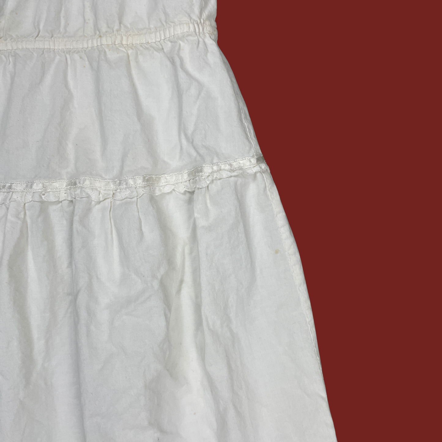(XS/S) White Cotton Tiered Midi Dress