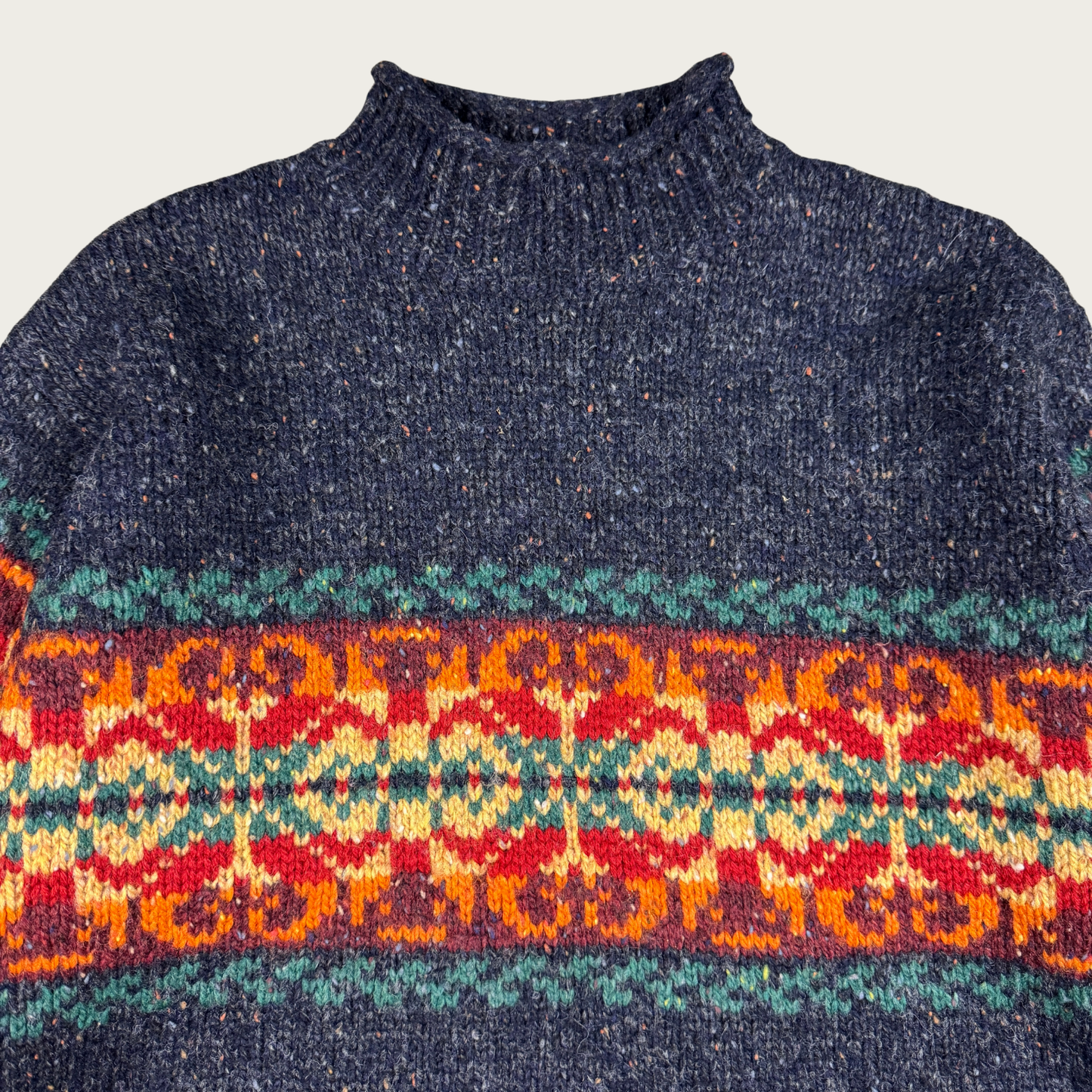 (M) 90s Grey Marled Wool Earth Toned Sweater