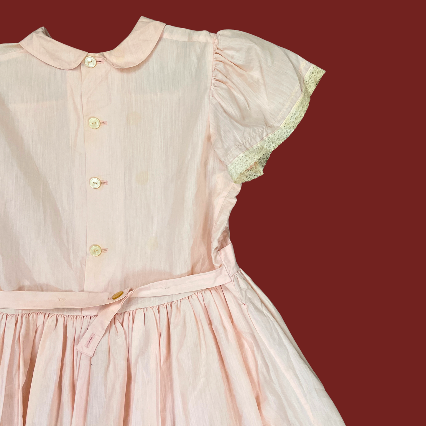 (S) Baby Pink Lace Trim Collared Mini Dress