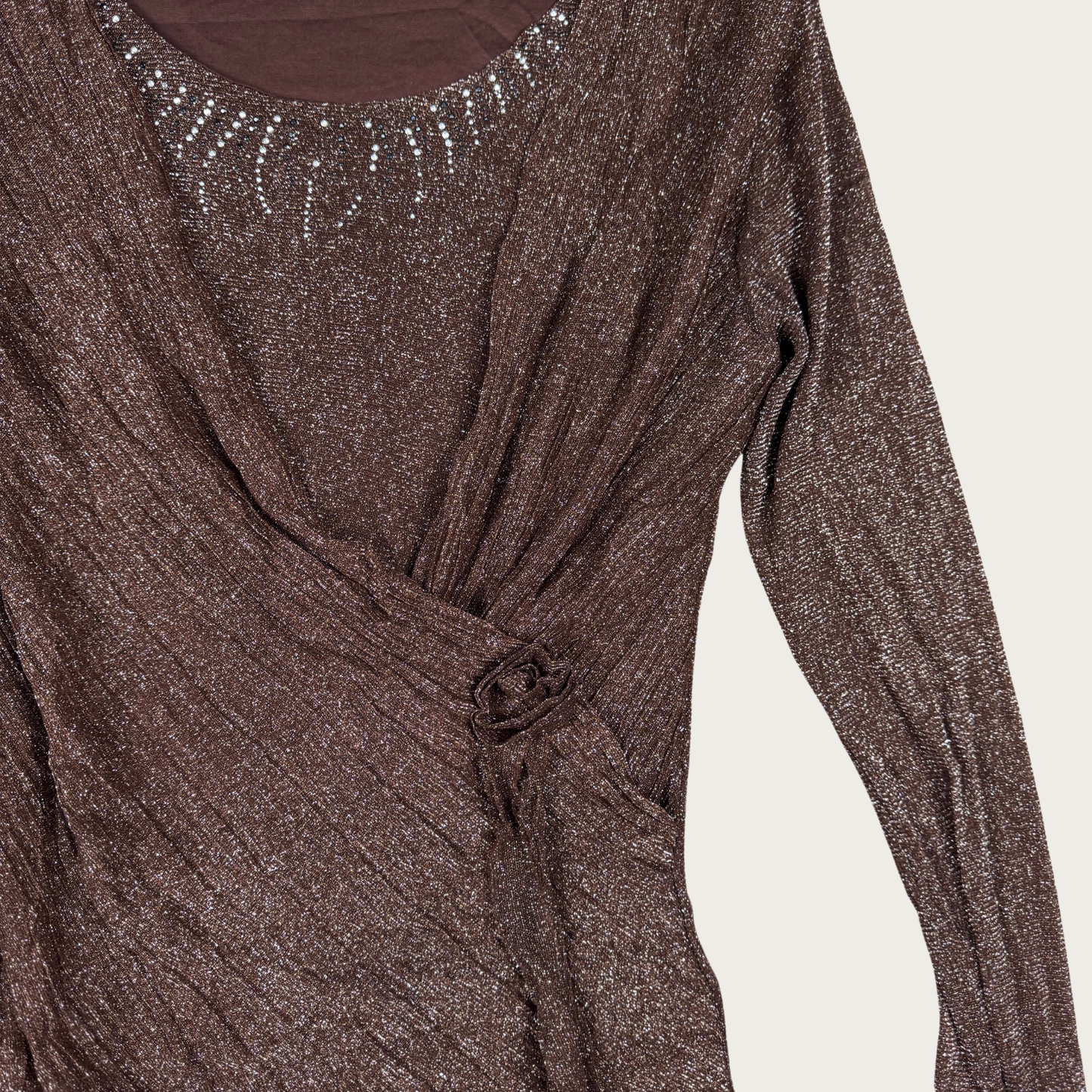 (L) Y2K Brown Mesh Shimmer Blouse