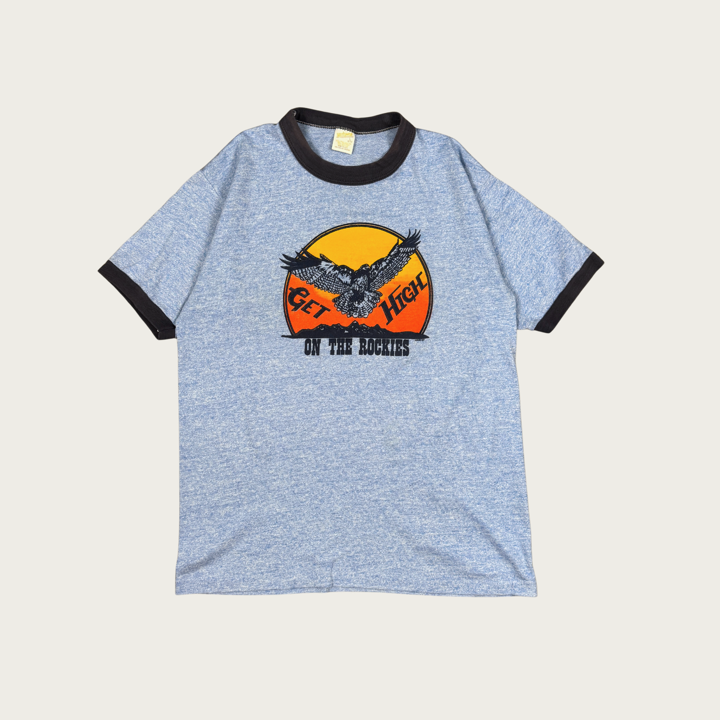 (M/L) 70s/80s "Get High On The Rockies" Ringer Tee