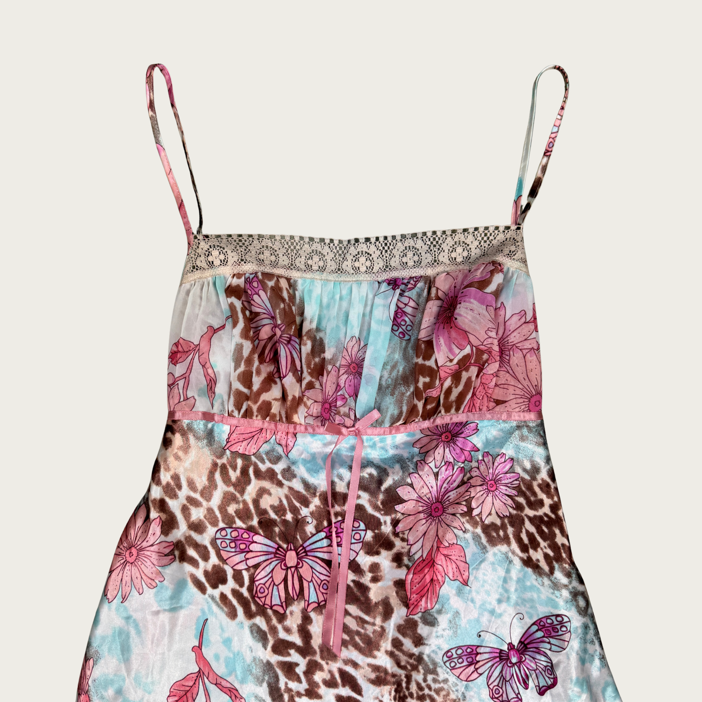 (S/M) Y2K Floral Multi Pattern Slip Dress