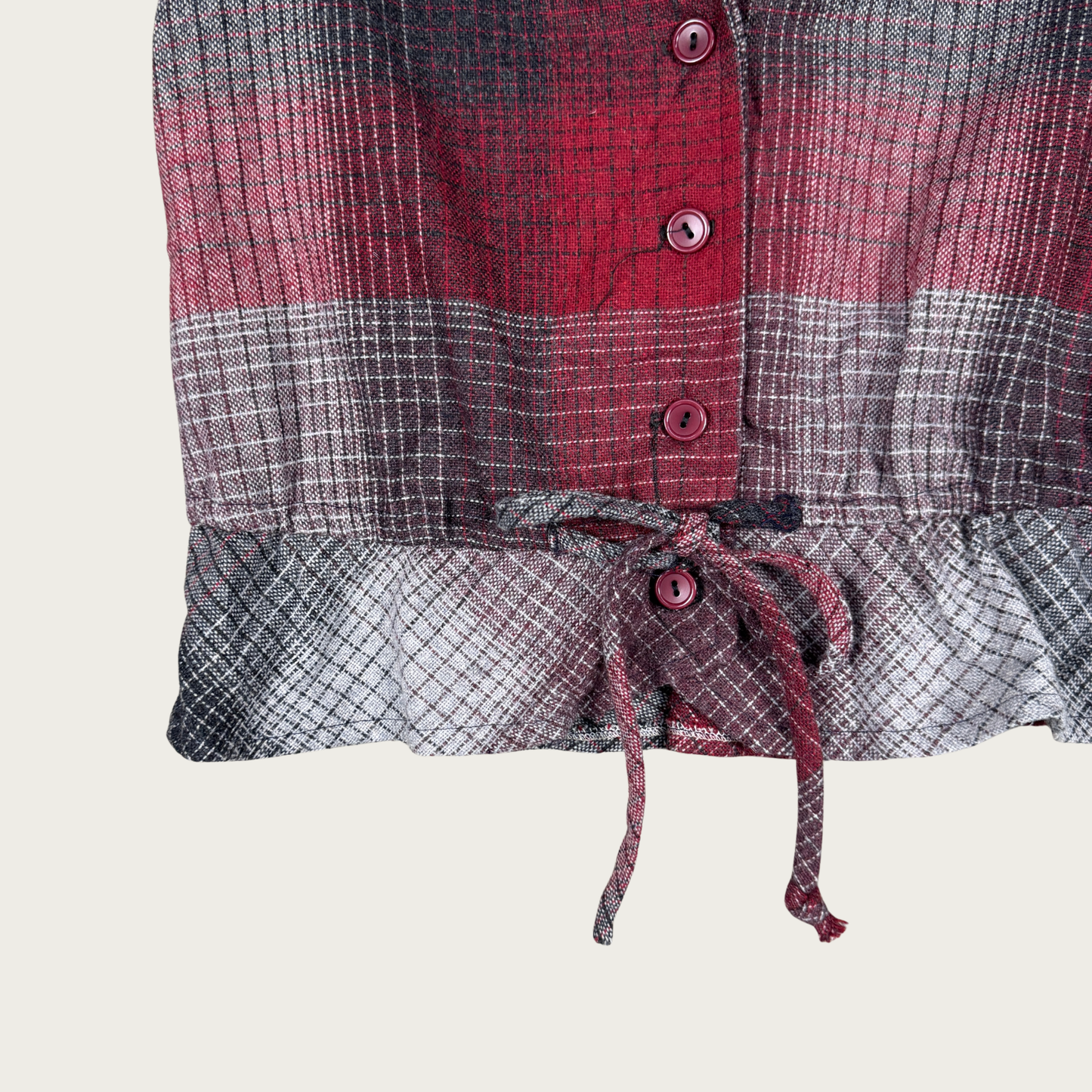 (S/M) 60s/70s Red/Gray Plaid Wool Top