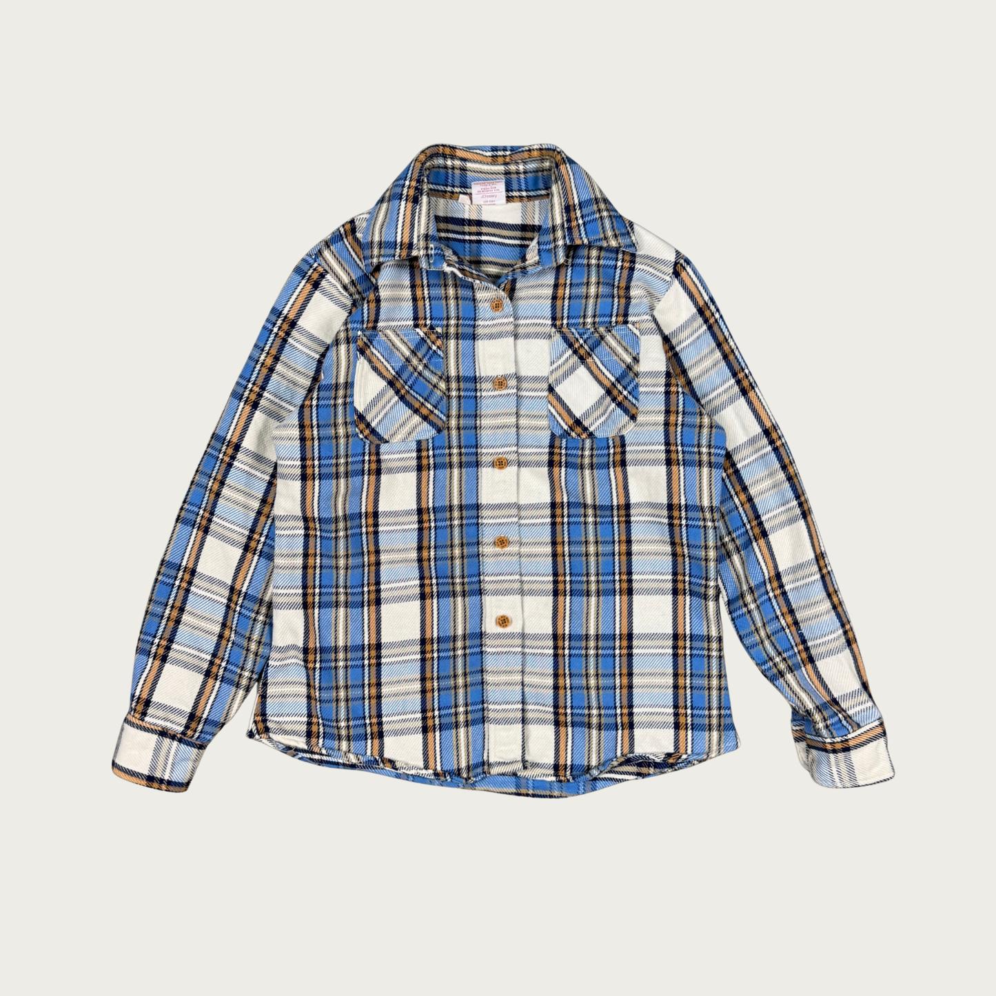 (S/M) 70s/80s Blue/Cream Plaid Flannel Shacket