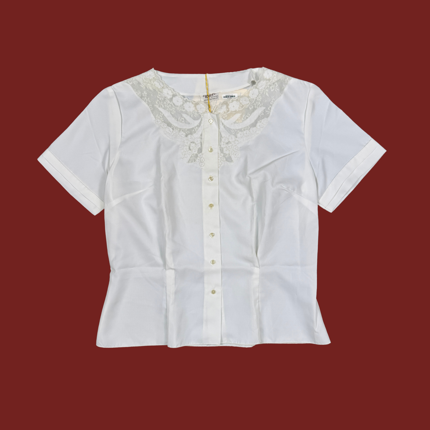 (L) 50s/60s White Lace Detailed Deadstock Blouse