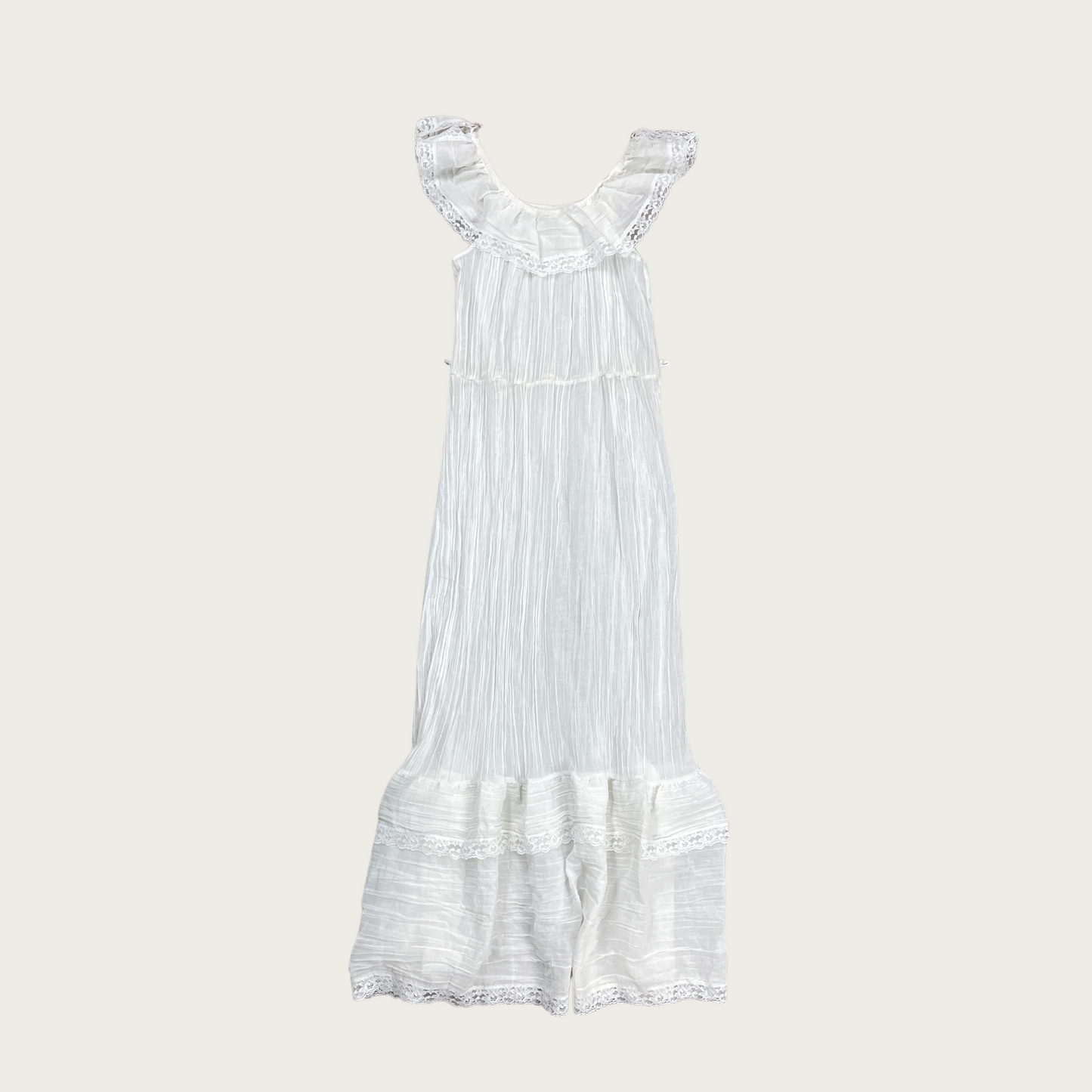 (S/M) White Sheer Gauzy Off The Shoulder Maxi Dress