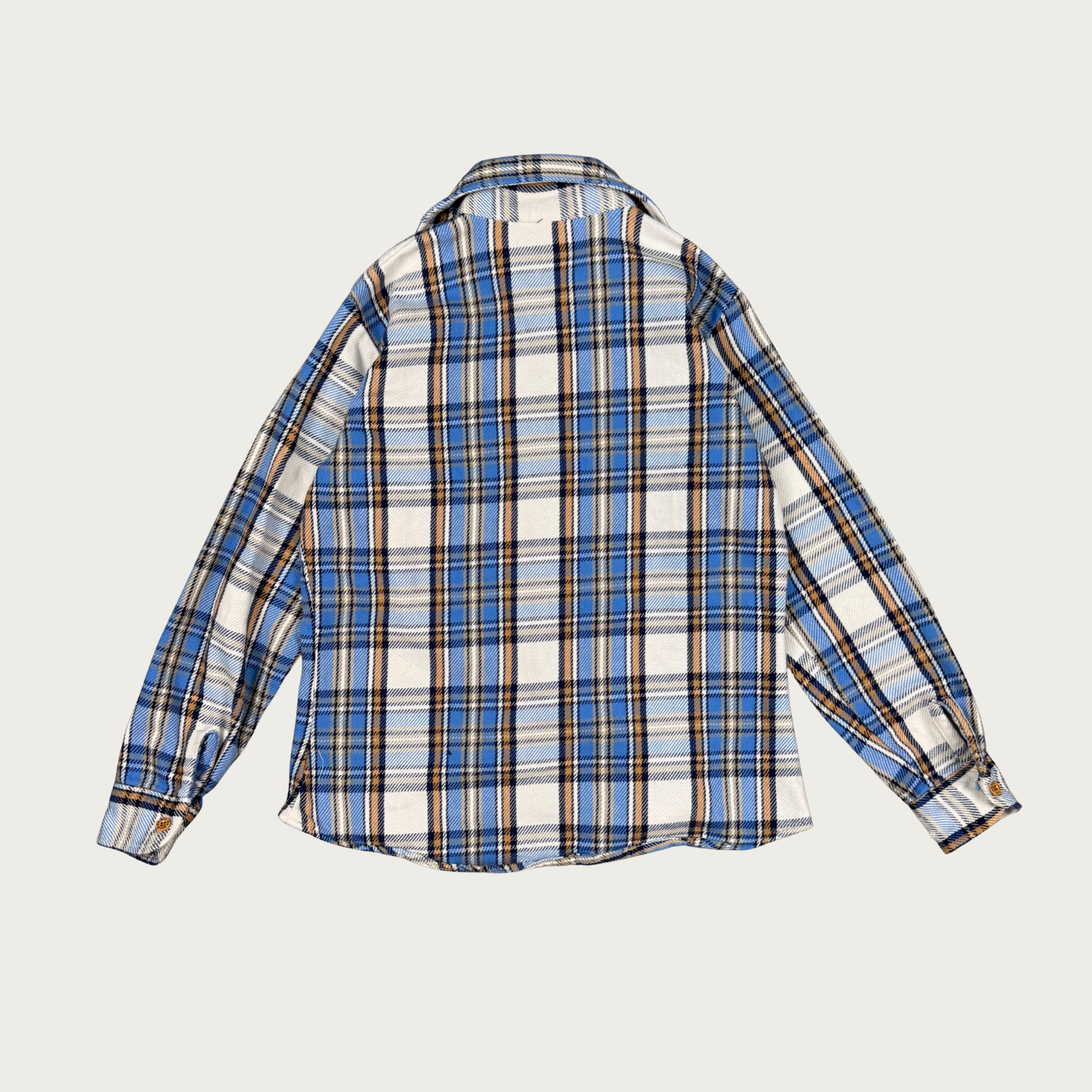 (S/M) 70s/80s Blue/Cream Plaid Flannel Shacket