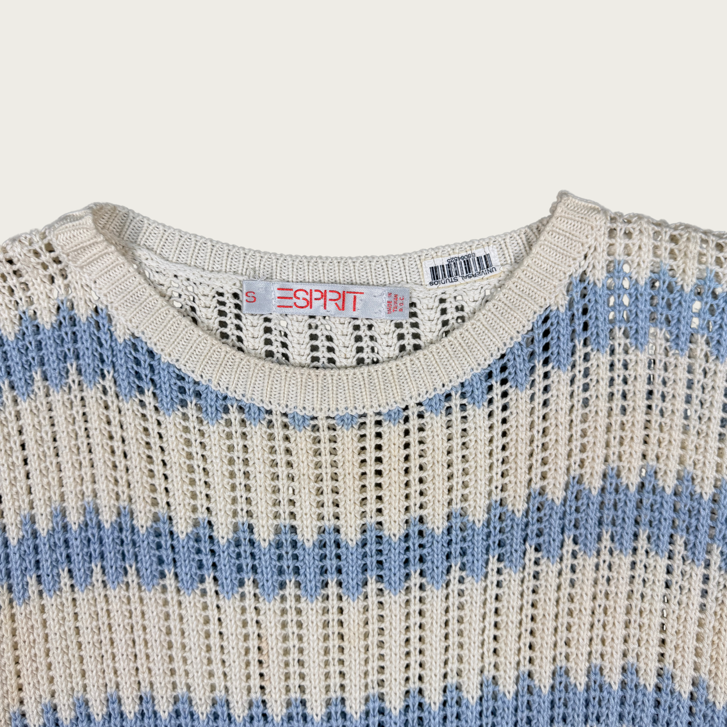 (S) 90s/Y2K Light Blue/Cream Striped Knit Top