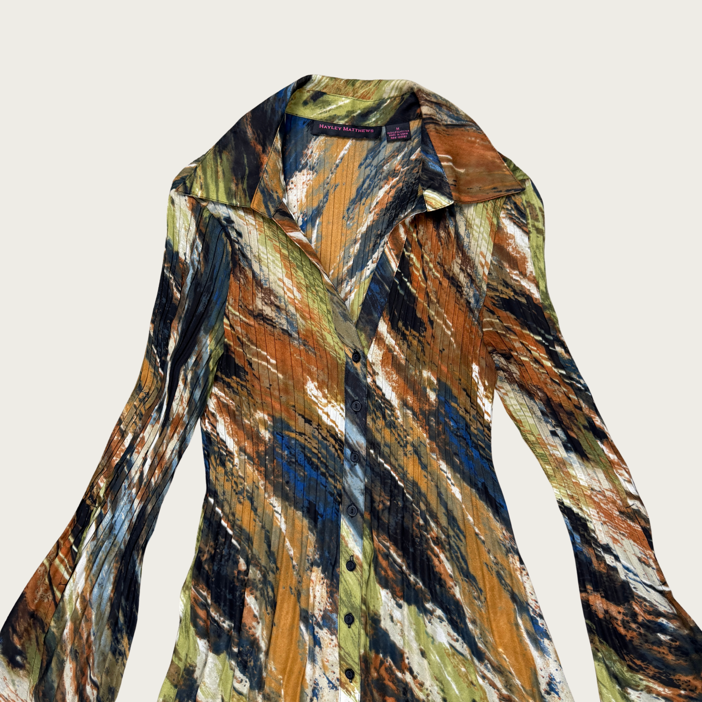 (M) Y2K Earth Toned Printed Bell Sleeve Dress