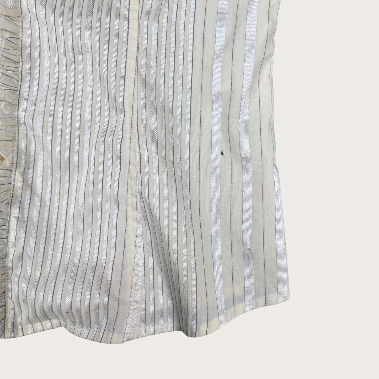 (M) Cream Pinstripe Ruffle Blouse