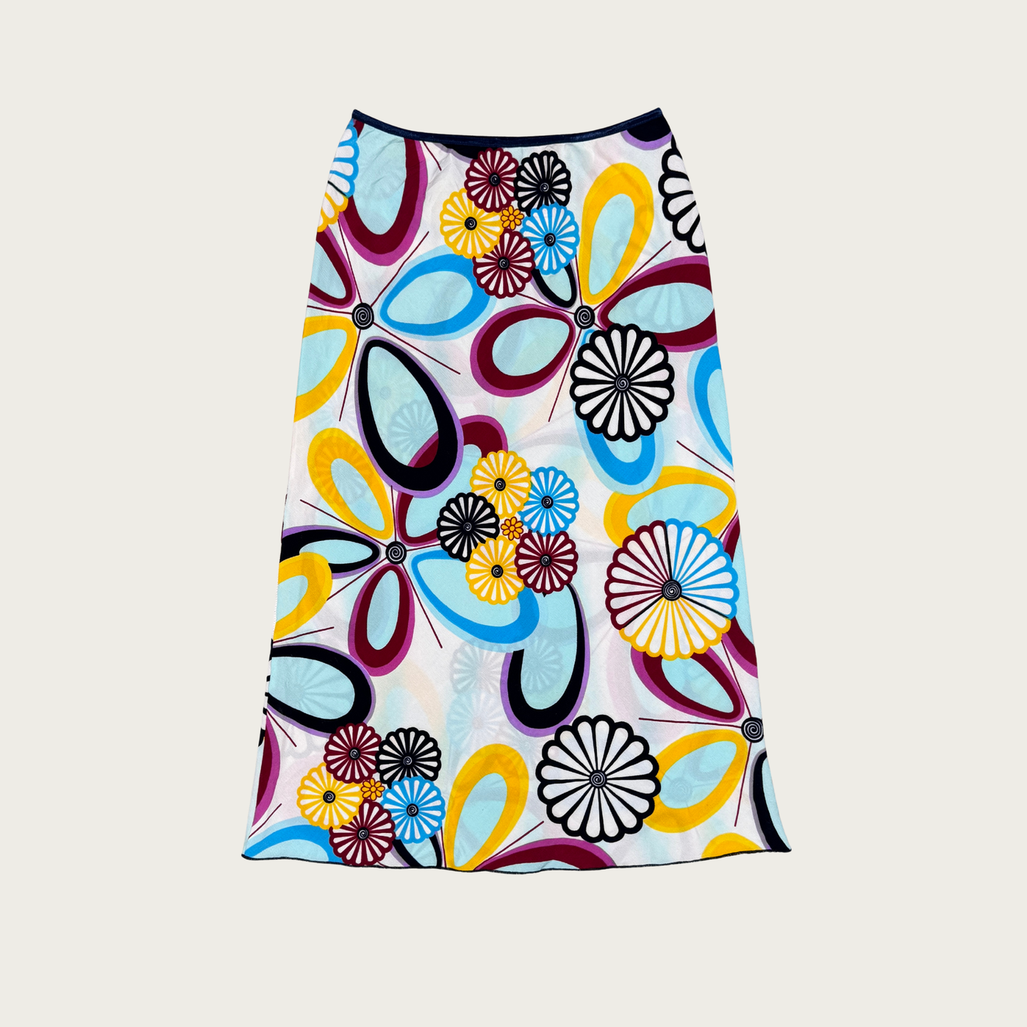 (XS/S) 90s/Y2K Blue Multicolor Groovy Floral Print Maxi Skirt