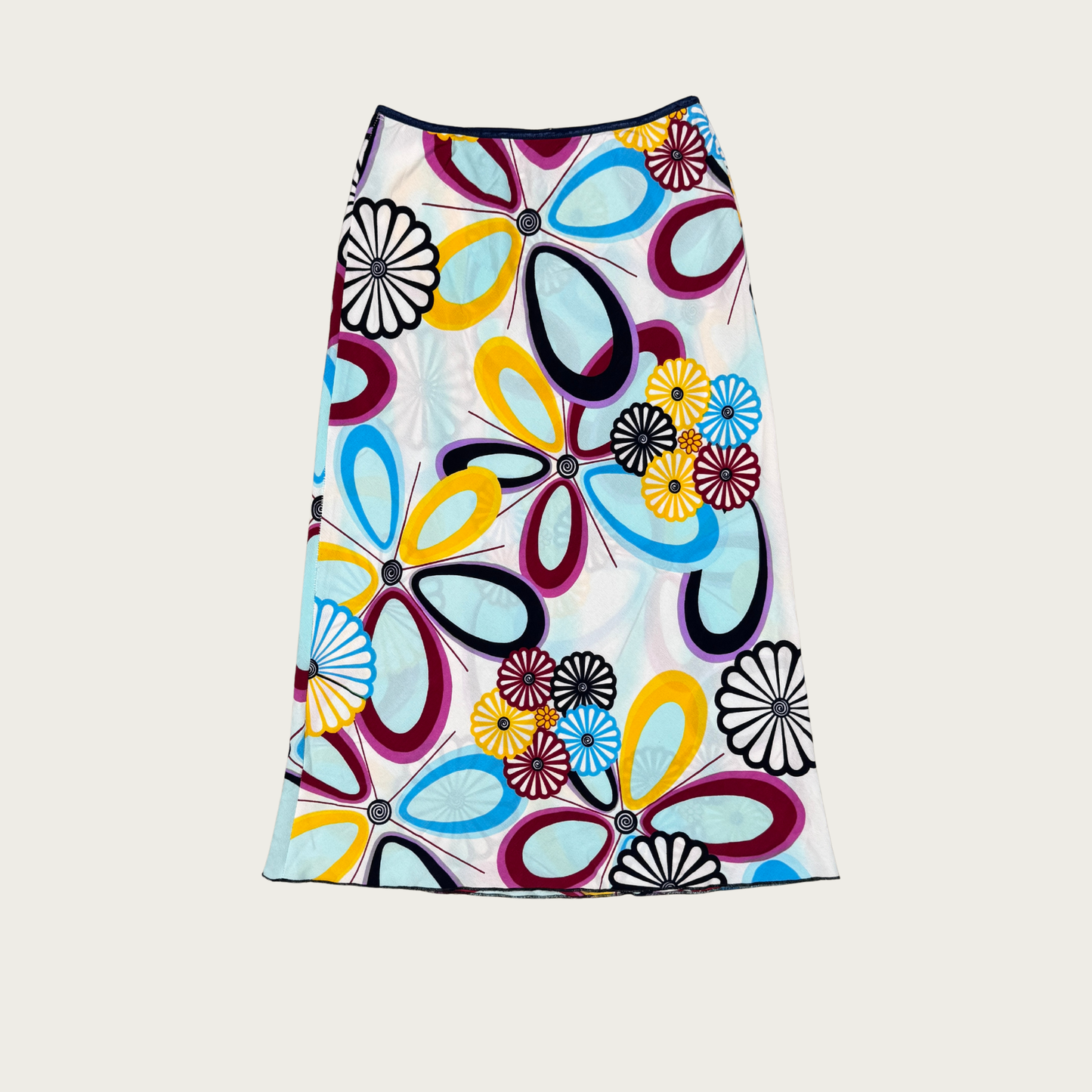 (XS/S) 90s/Y2K Blue Multicolor Groovy Floral Print Maxi Skirt