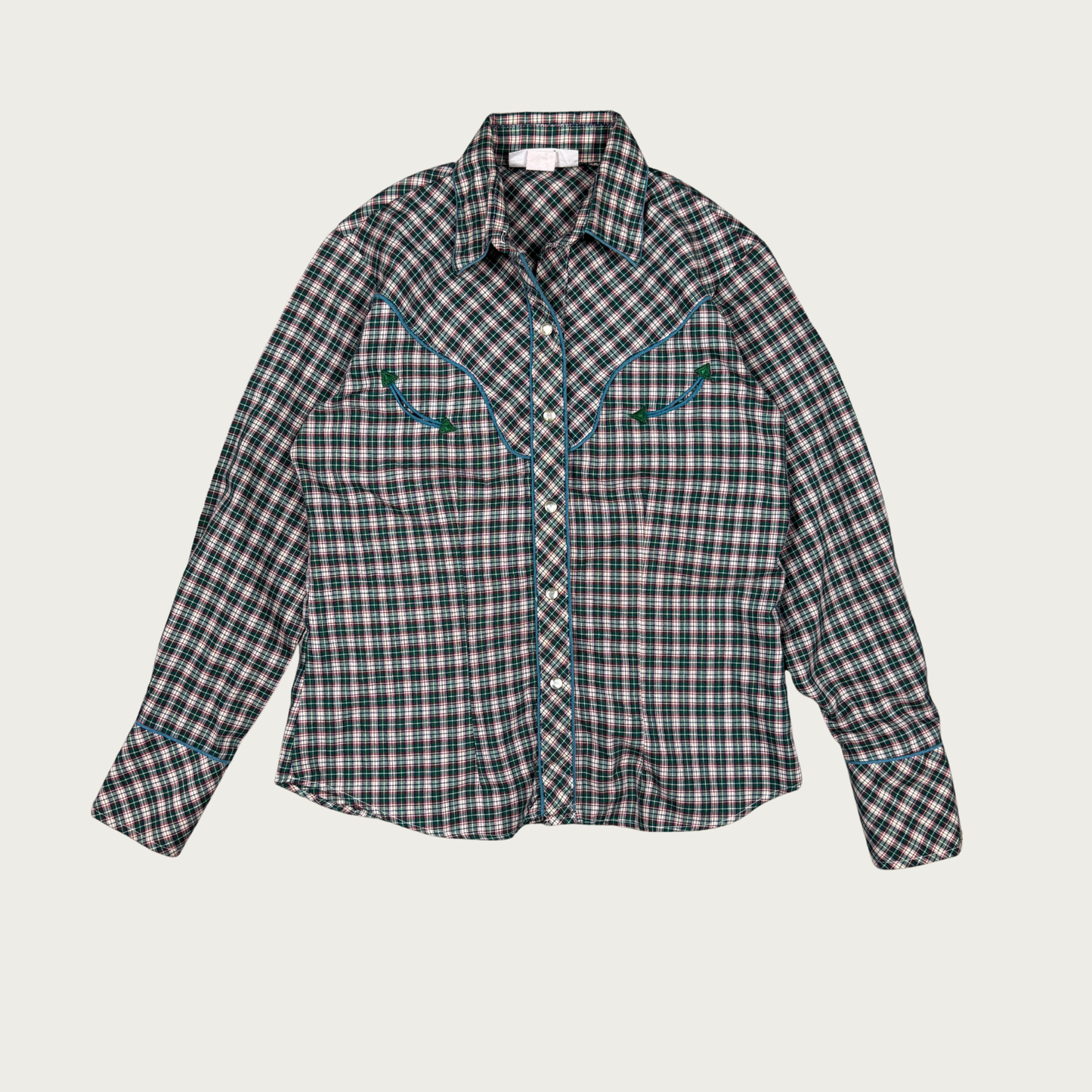 (M) Green Plaid Pearl Snap Western Shirt