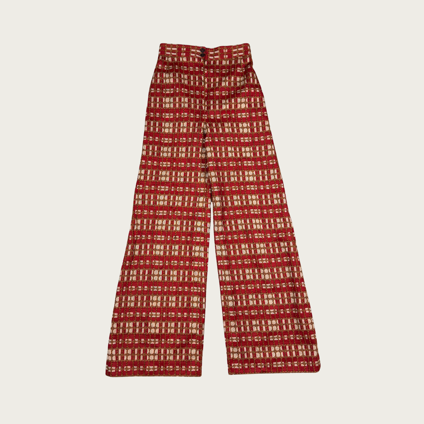 (25") 70s Red/Orange Patterned Bell Bottoms