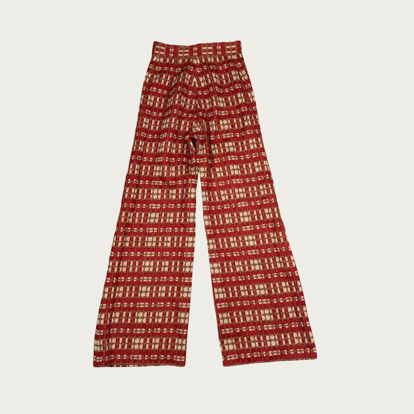 (25") 70s Red/Orange Patterned Bell Bottoms