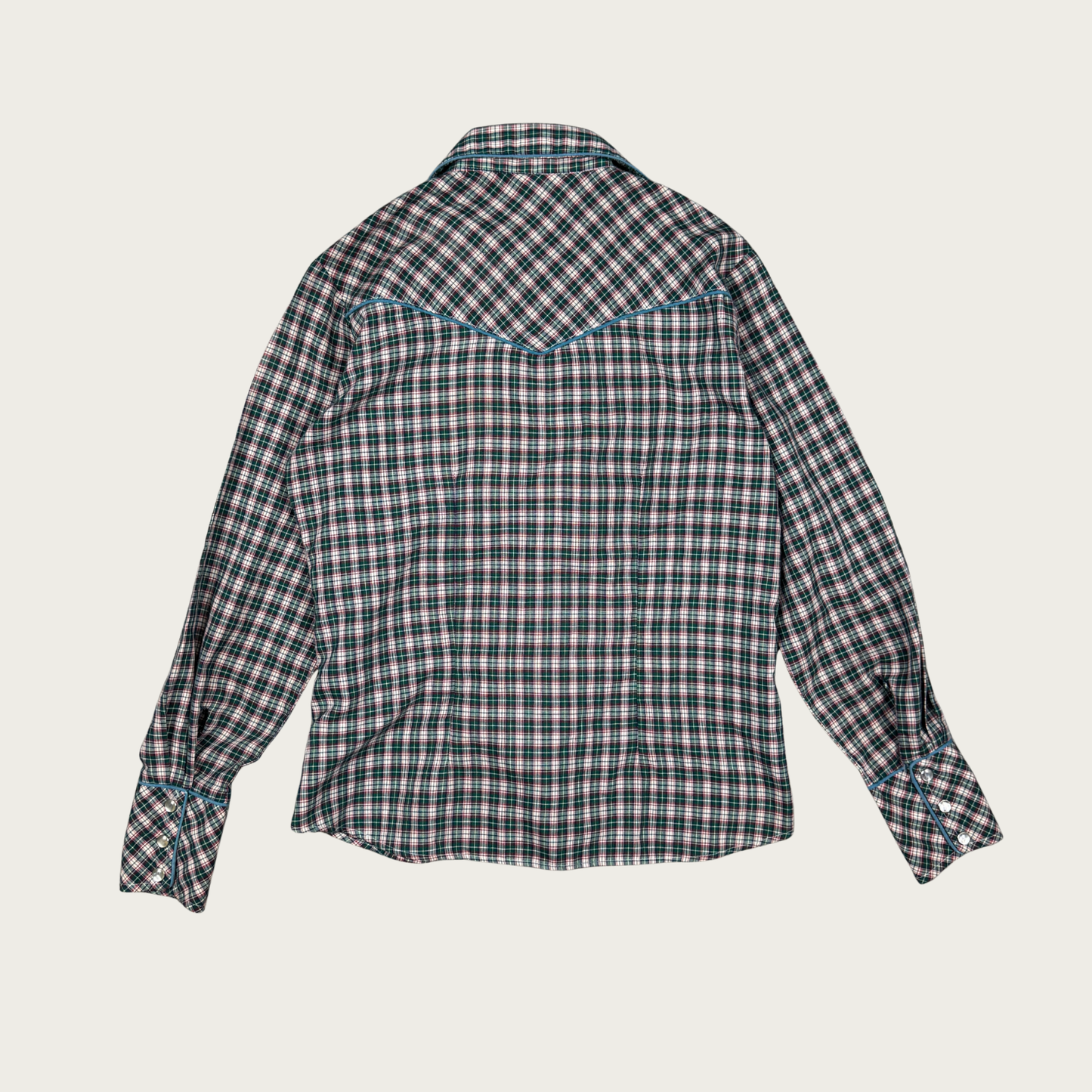 (M) Green Plaid Pearl Snap Western Shirt