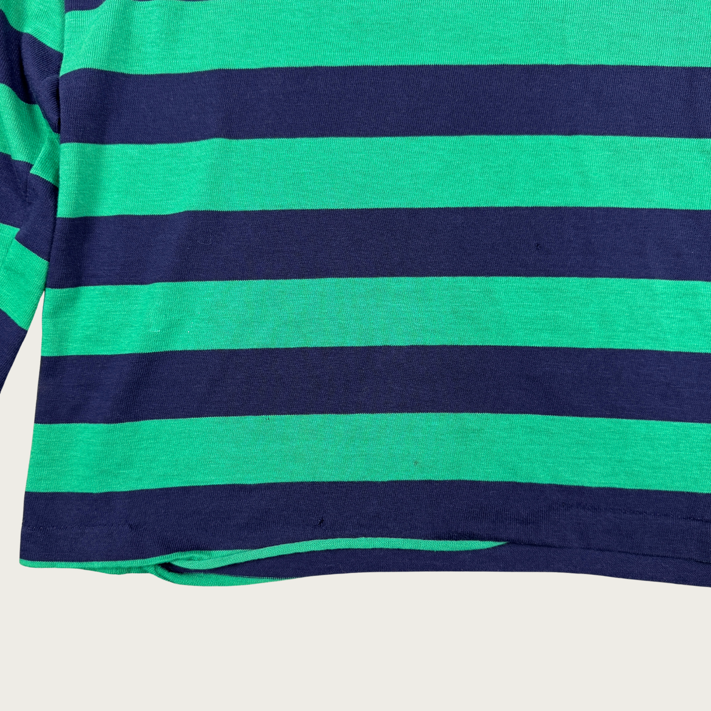 (S) 70s/80s Navy/Green Striped Long Sleeve Polo Shirt