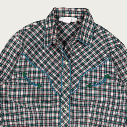 (M) Green Plaid Pearl Snap Western Shirt