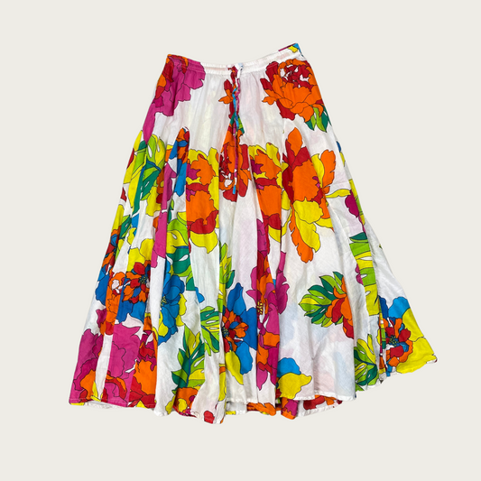 (M) Vibrant Floral Cotton Maxi Skirt