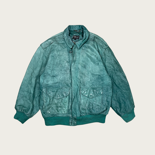 (L) Green Leather Bomber Jacket