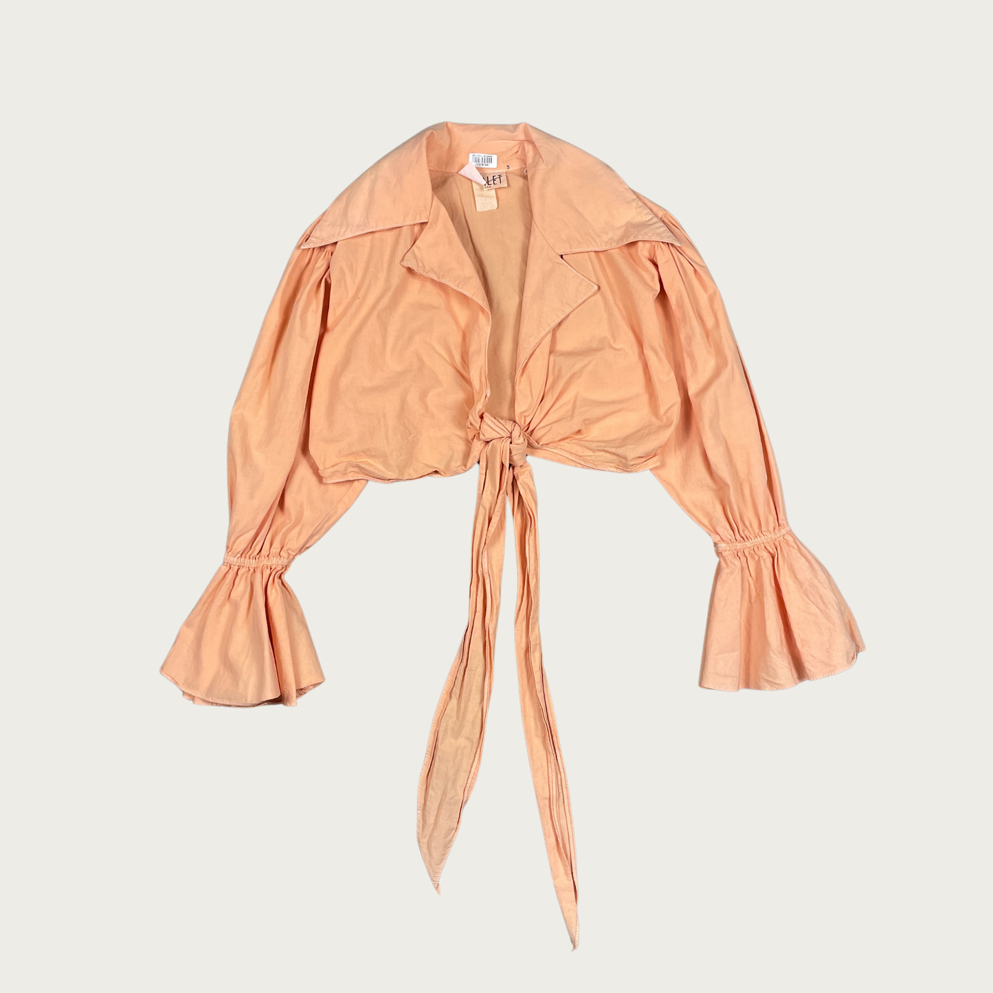 (S) 80s/90s Peach Cropped Tie Front Blouse