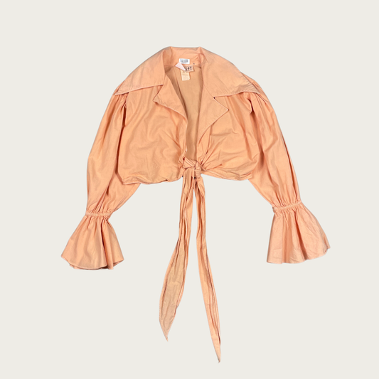 (S) 80s/90s Peach Cropped Tie Front Blouse