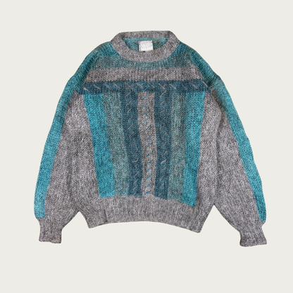 (L) 80s Teal/Gray Knit Sweater