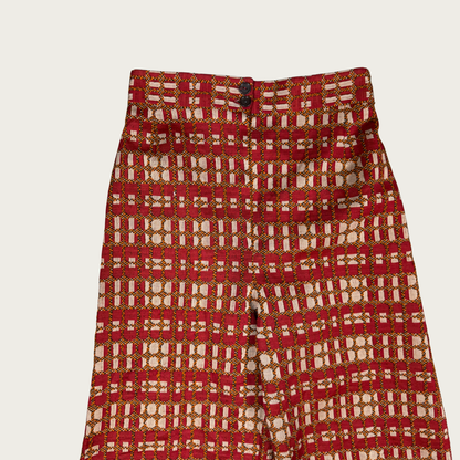 (25") 70s Red/Orange Patterned Bell Bottoms