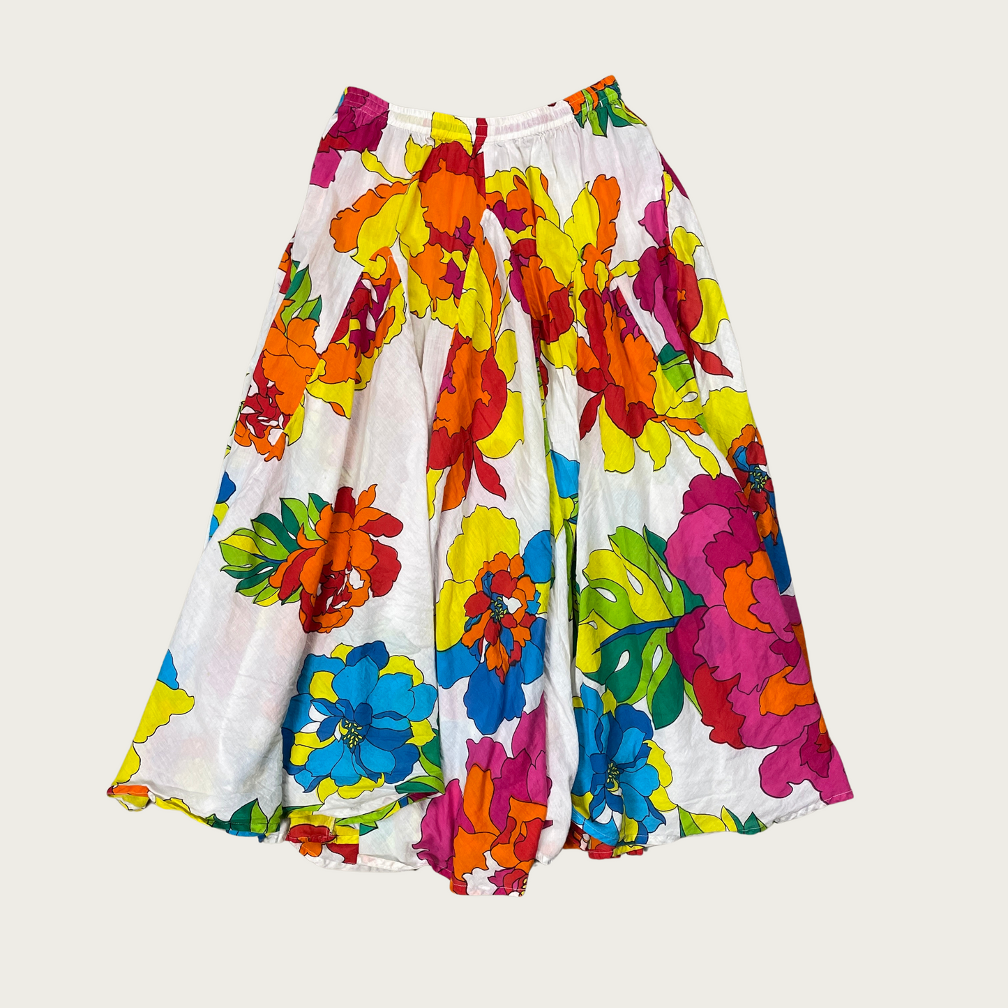 (M) Vibrant Floral Cotton Maxi Skirt