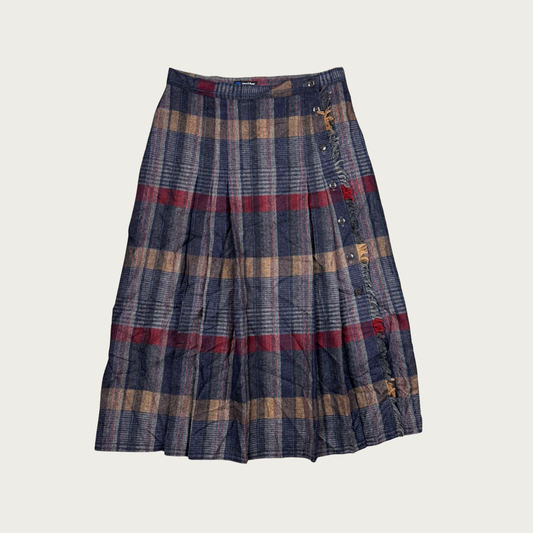 (30") 70s/80s Plaid Button Front Skirt